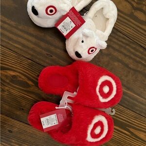 Target White and Red Bullseye Plush Slippers